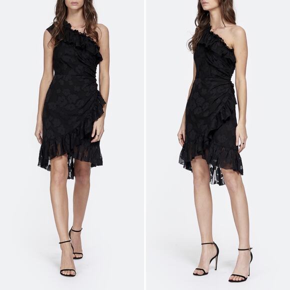 Ulla Johnson Rimona Dress Black Floral Silk Ruffles One Shoulder Size 0 Classic - Picture 1 of 16